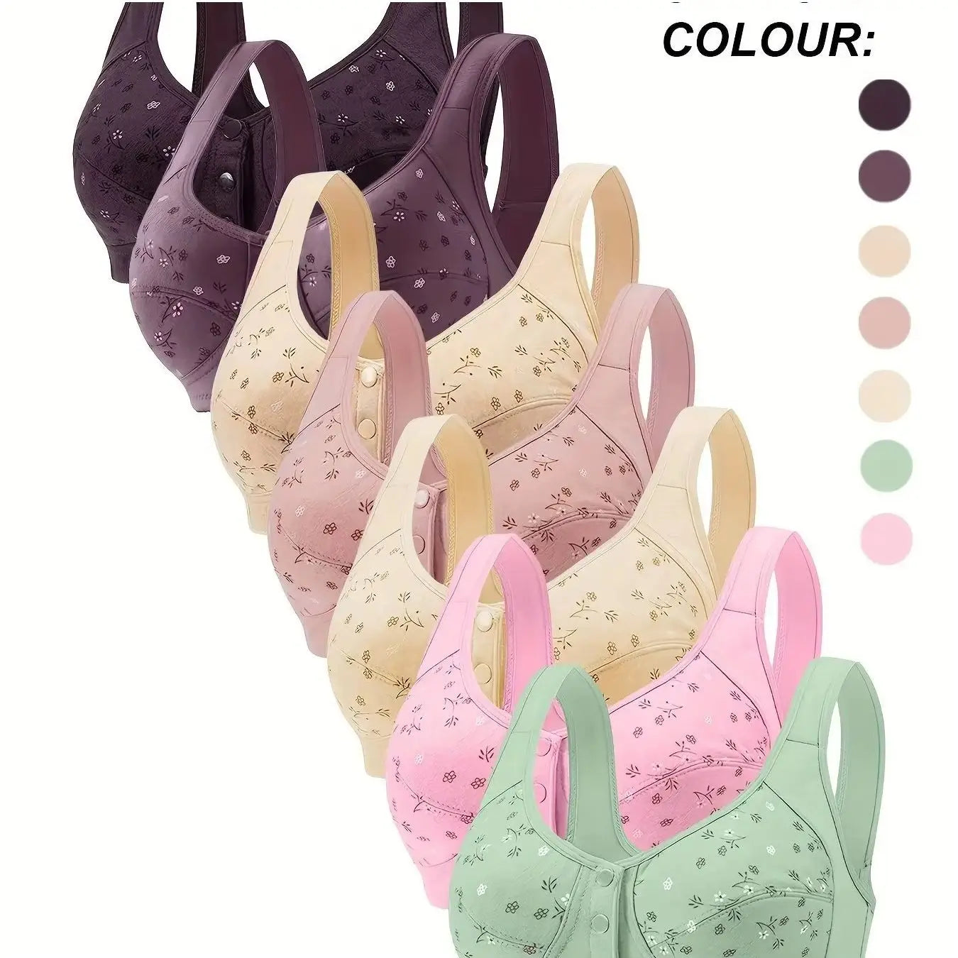 Floral Front-Buckle Bra Set – 7-Piece