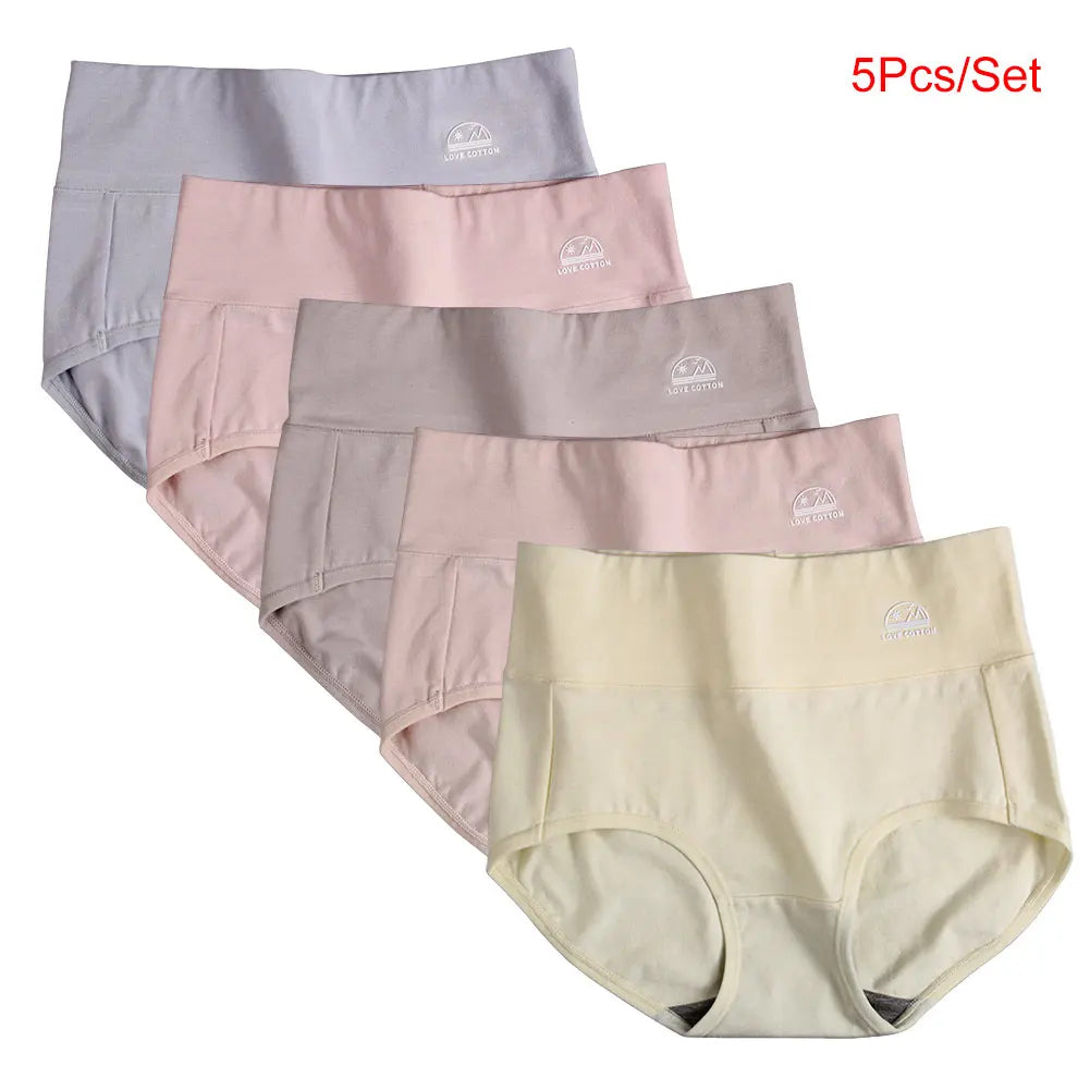 Women’s High-Waist Cotton Underwear – 5 Pack