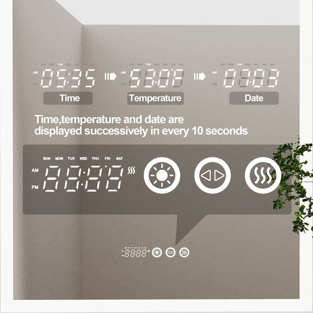 Illuminate Your Bathroom with the Backlit Smart LED Mirror: 36 x 24 Inch Arched, Dimmable, Anti-Fog with Time & Temperature Display - CRI95