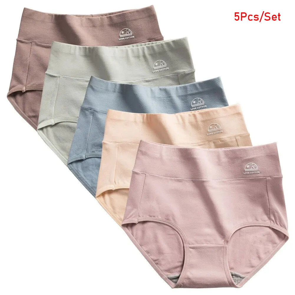 Women’s High-Waist Cotton Underwear – 5 Pack