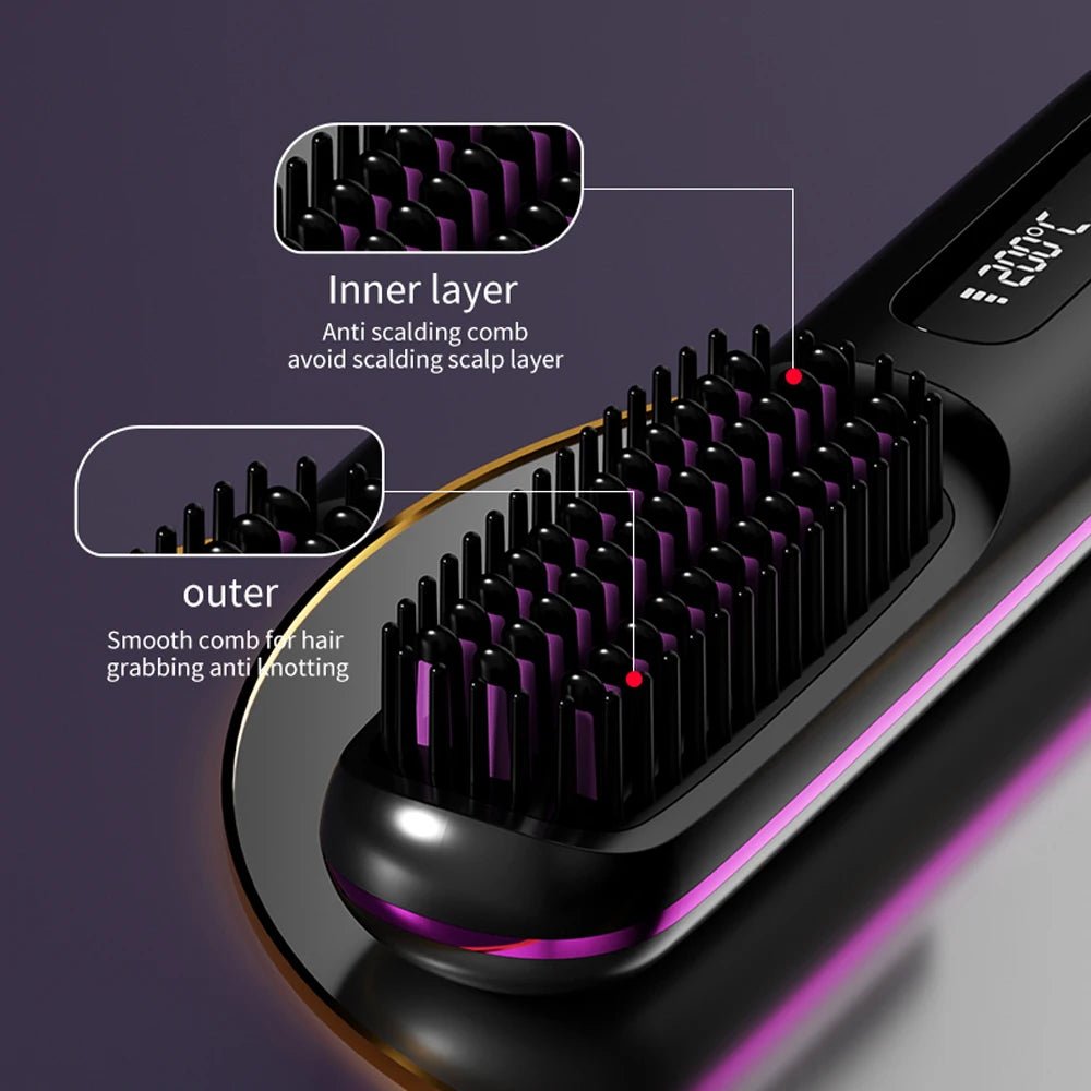 Cordless Hair Straightener Brush – Ceramic & Anti - Scald - Healora Shop
