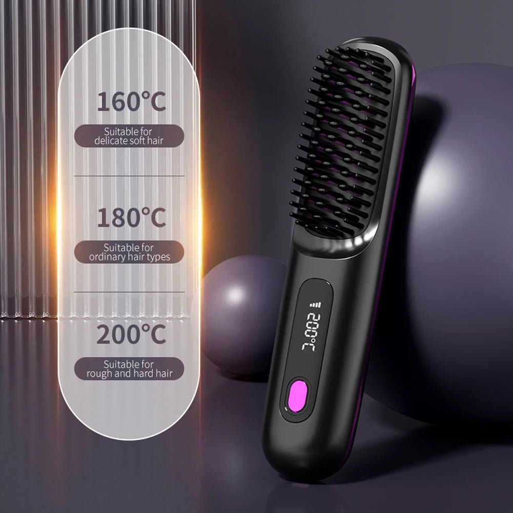 Cordless Hair Straightener Brush – Ceramic & Anti - Scald - Healora Shop